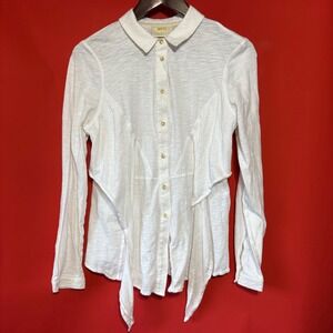 Maeve White Cotton Button‎ Up Long Sleeve Shirt Top Women's Medium